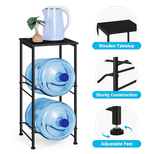 BTY Water Bottle Holder Organizer 5 Gallon Water Jug Holder with Top Shelves 2 Tier Water Cooler Jug Storage Rack Heavy Duty Water Dispenser Stand for 5 Gallon Bottle Kitchen Office Living Room Black - Image 4