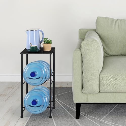 BTY Water Bottle Holder Organizer 5 Gallon Water Jug Holder with Top Shelves 2 Tier Water Cooler Jug Storage Rack Heavy Duty Water Dispenser Stand for 5 Gallon Bottle Kitchen Office Living Room Black - Image 3