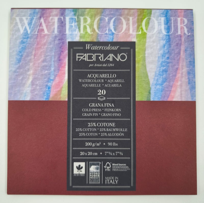 Fabriano Studio Watercolor Paper Block, 25% Cotton – 20 Sheets, Cold Pressed, 200 GSM, 20 x 20 cm – |Ideal for Watercolour, Tempera, Gouache, Acrylic, Ink and Drawing - Image 4