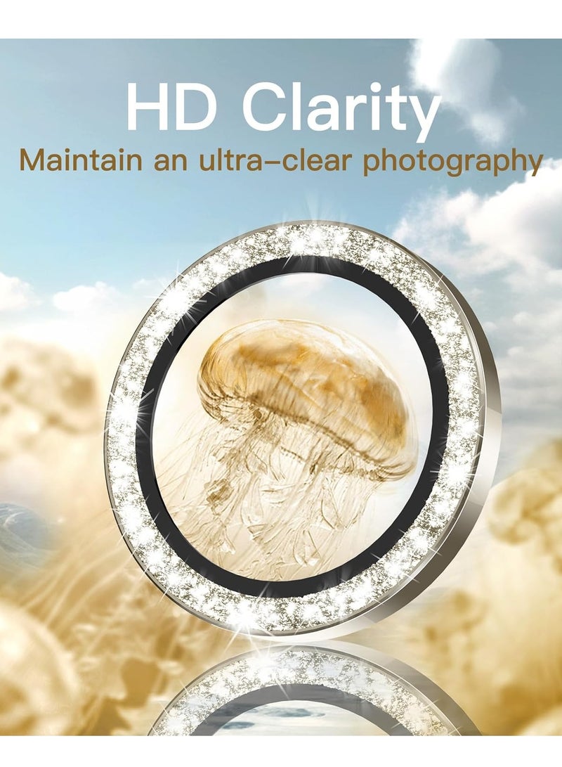 ELTRAZONE Camera Lens Protector for iPhone 15 Pro 6.1-Inch and iPhone 15 Pro Max 6.7-Inch, Bling Glitter Individual 9H Tempered Glass Metal Ring Cover, HD Clear, 3-Pack (Natural Titanium) - Image 5