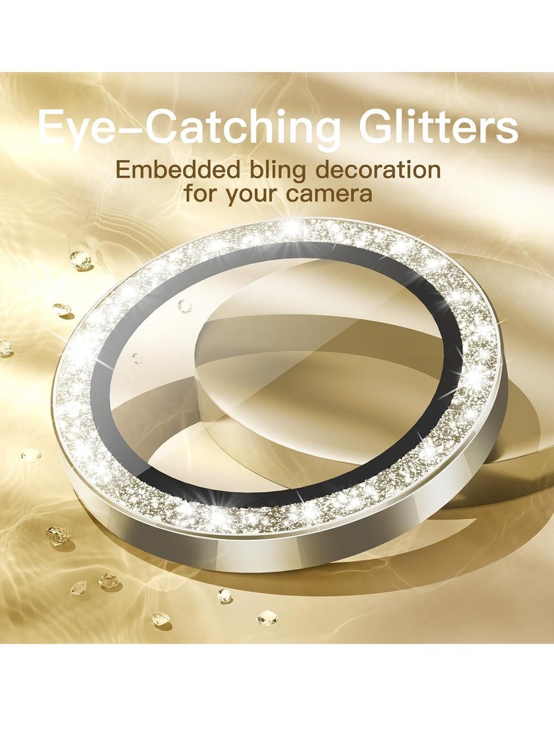ELTRAZONE Camera Lens Protector for iPhone 15 Pro 6.1-Inch and iPhone 15 Pro Max 6.7-Inch, Bling Glitter Individual 9H Tempered Glass Metal Ring Cover, HD Clear, 3-Pack (Natural Titanium) - Image 2