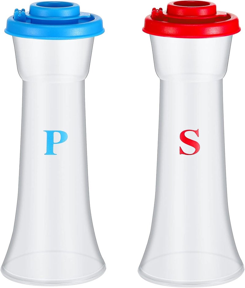 Romooa Set of 2 Plastic Salt and Pepper Shakers with Lids Large Hourglass Covered Moisture Proof Salt Shaker Pepper Container for Home Restaurant Camping Christmas Kitchen Gifts(Blue Red) - Image 1