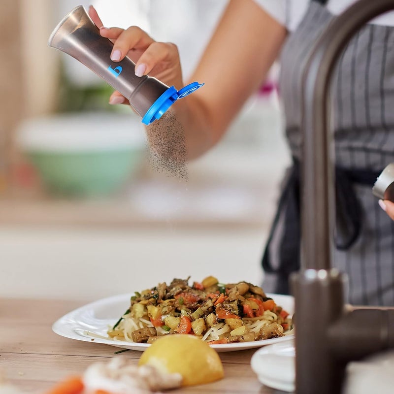 Romooa Set of 2 Plastic Salt and Pepper Shakers with Lids Large Hourglass Covered Moisture Proof Salt Shaker Pepper Container for Home Restaurant Camping Christmas Kitchen Gifts(Blue Red) - Image 3