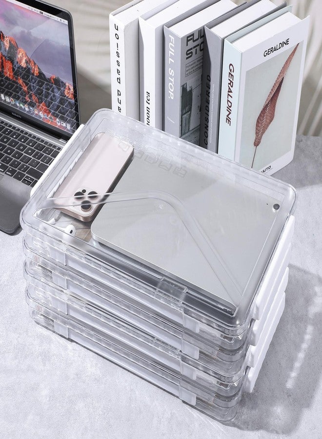 mekueeex 4 Packs File Box Clear Portable Project Case with Handle Plastic Stackable Paper Storage Box Document Magazines File Boxes Holder for A4 Letter File Scrapbook Storage Photo Protector Case - Image 3