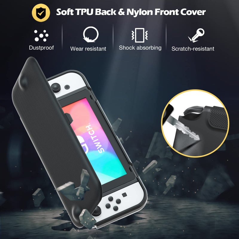 ProCase Flip Cover for Nintendo Switch OLED with 2 Pack Tempered Glass Screen Protectors, Slim Protective Case with Magnetically Detachable Front Cover for Nintendo Switch OLED 2021 -Black - Image 3