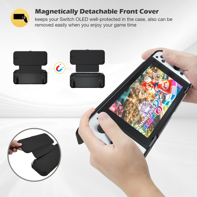 ProCase Flip Cover for Nintendo Switch OLED with 2 Pack Tempered Glass Screen Protectors, Slim Protective Case with Magnetically Detachable Front Cover for Nintendo Switch OLED 2021 -Black - Image 4