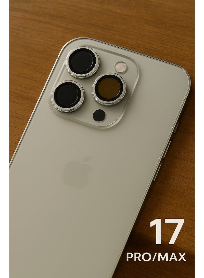 iPhone 17 Pro / Pro Max Camera Lens Protector – Silver Metal Frame, Ultra-Clear Scratch & Impact Protection - Image 2