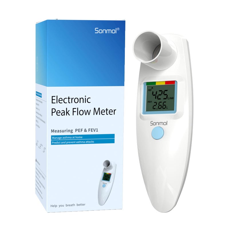 Sonmol Sonmol Digital Peak Flow Meter Spirometer Asthma COPD for Adult Kids Portable PEF Forced Expiratory Volume FEV1 Lung Tester Home Medical 