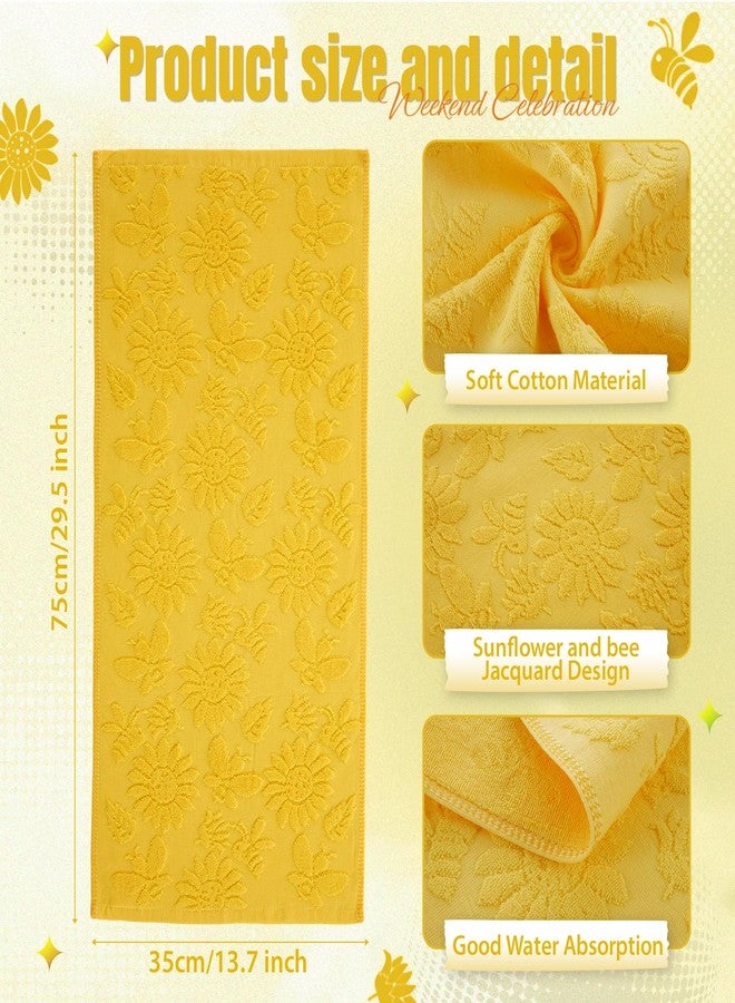 Gilprop 3 Pcs Yellow Sunflower Hand Towels Spring Summer Sunflower Bathroom Towels Decorative Jacquard Bee Flower Absorbent Washcloth for Bathroom Kitchen Housewarming Gift, 29 x 14 Inch - Image 2
