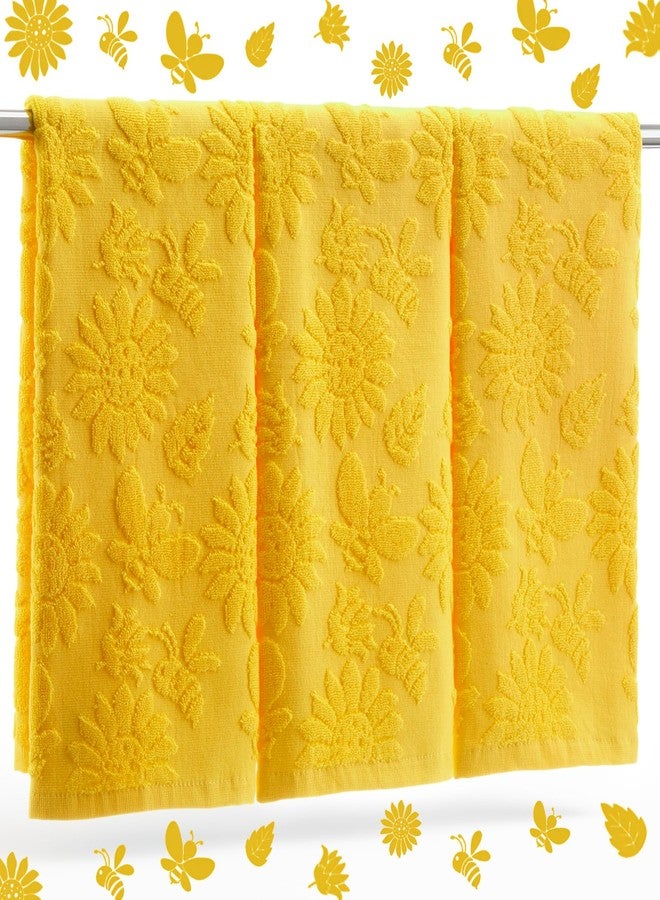 Gilprop 3 Pcs Yellow Sunflower Hand Towels Spring Summer Sunflower Bathroom Towels Decorative Jacquard Bee Flower Absorbent Washcloth for Bathroom Kitchen Housewarming Gift, 29 x 14 Inch - Image 1