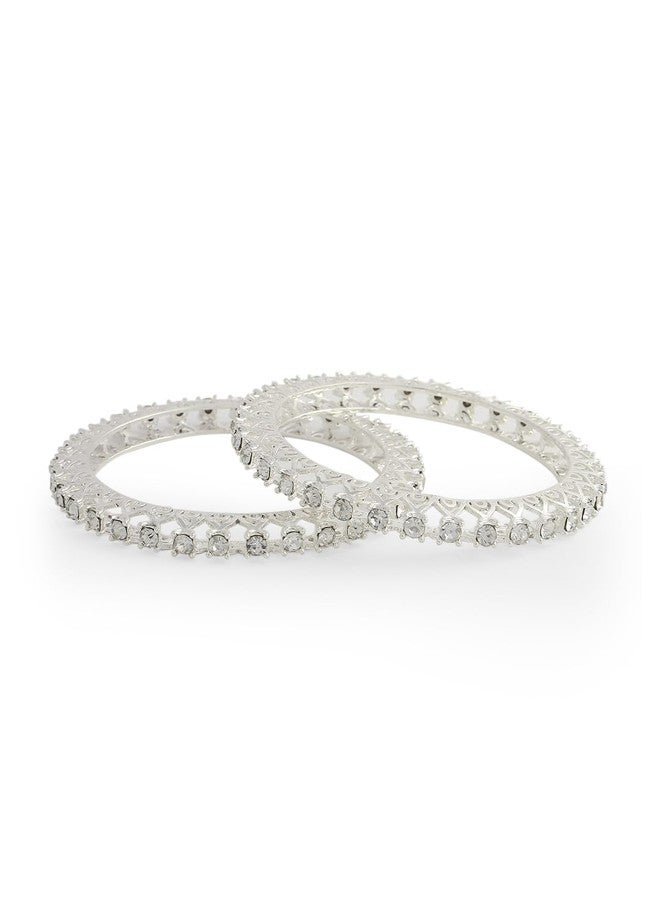 LAVAZZA Premium Metal Bangles Set For Women & Girls with Zircon Diamond Stone | White Kada For Women | Traditional Bangles | AD Kada Set | Girl's Bangles-(LV_RH1-Silver-2.4) - Image 2