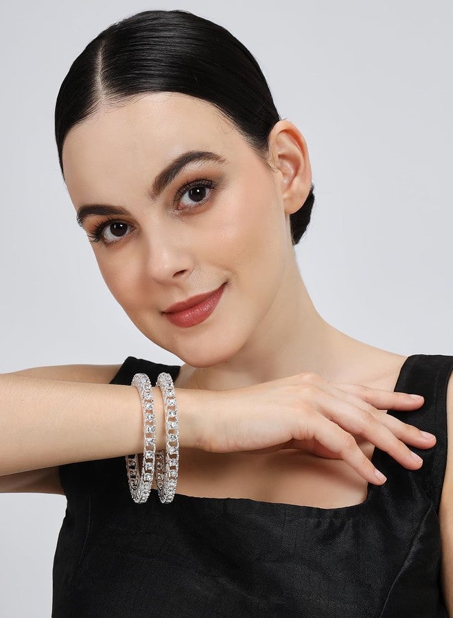 LAVAZZA Premium Metal Bangles Set For Women & Girls with Zircon Diamond Stone | White Kada For Women | Traditional Bangles | AD Kada Set | Girl's Bangles-(LV_RH1-Silver-2.4) - Image 5
