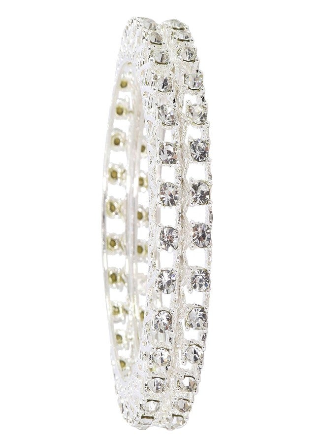 LAVAZZA Premium Metal Bangles Set For Women & Girls with Zircon Diamond Stone | White Kada For Women | Traditional Bangles | AD Kada Set | Girl's Bangles-(LV_RH1-Silver-2.4) - Image 1