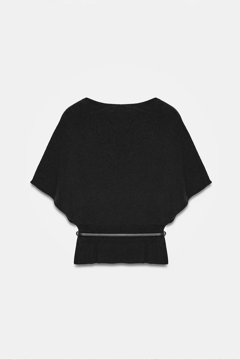 Dilvin Black DILVIN Belted Boat Neck Knit Sweater for Women | Best Price UAE