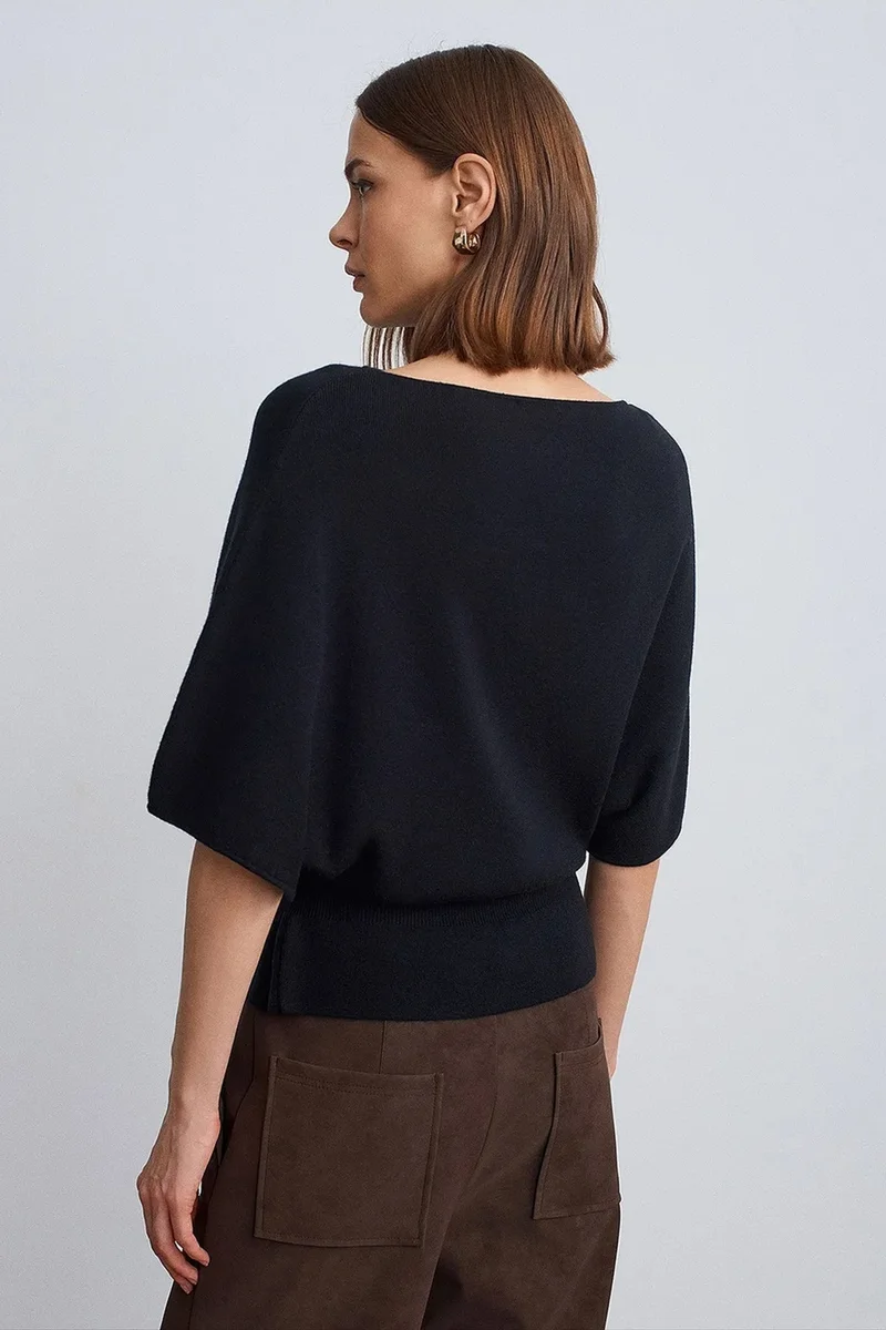 Dilvin Black DILVIN Belted Boat Neck Knit Sweater for Women | Best Price UAE