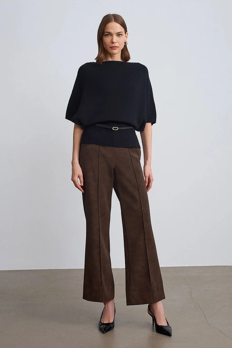 Dilvin Black DILVIN Belted Boat Neck Knit Sweater for Women | Best Price UAE