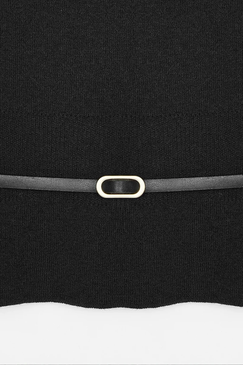 Dilvin Black DILVIN Belted Boat Neck Knit Sweater for Women | Best Price UAE