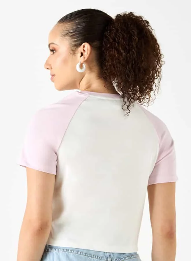 Lee Cooper Lee Cooper Graphic Print Crop T-shirt with Raglan Sleeves