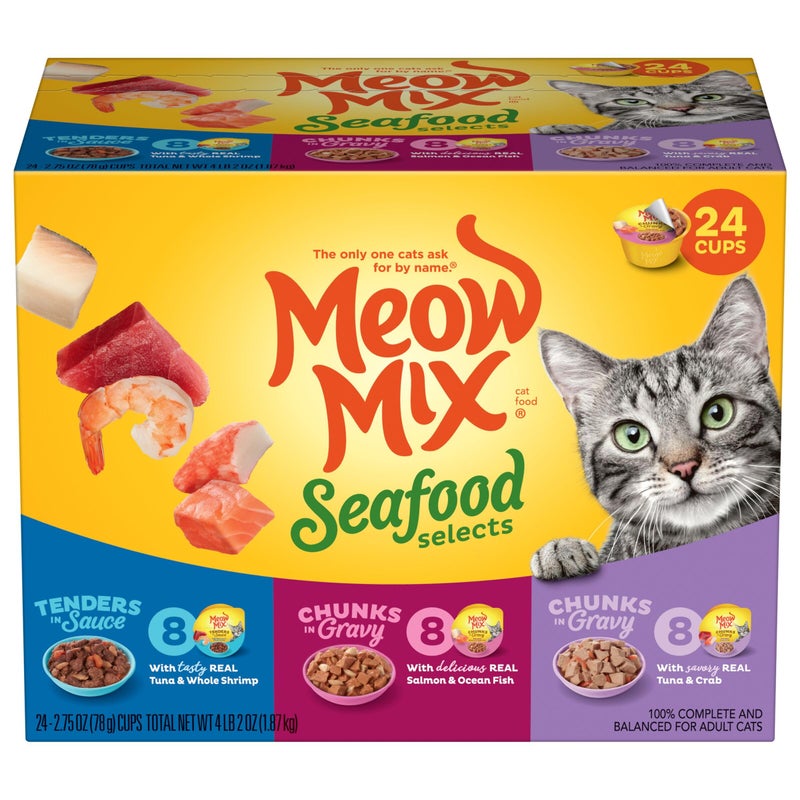 Meow Mix Seafood Selects Wet Cat Food Variety Pack, 2.75 Ounce Cups (Pack of 24) - Image 1