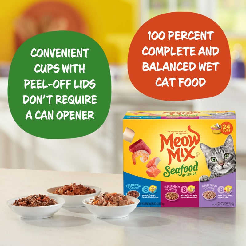 Meow Mix Seafood Selects Wet Cat Food Variety Pack, 2.75 Ounce Cups (Pack of 24) - Image 3