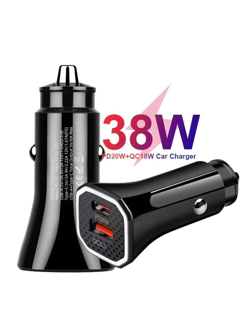 شاحن سيارة PD 38W شحن سريع محول USB شاحن سيارة نوع C متوافق مع iPhone 15 Pro Max/15 Pro/15/14/13 Pro Max - Image 1