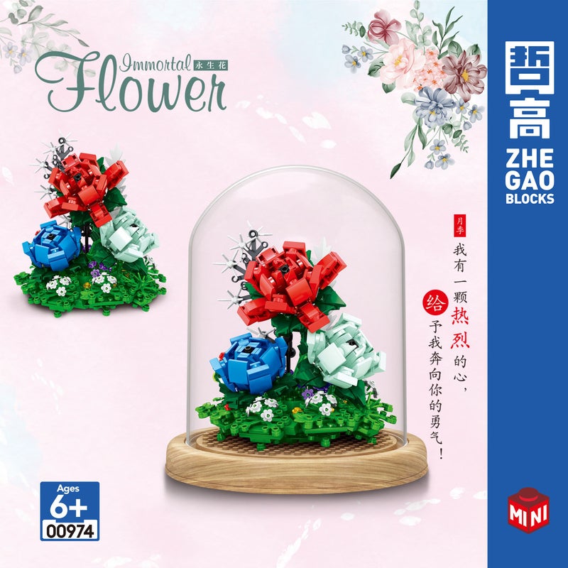 Zhegao 00977 Eternal Flower Building Blocks Rose Flower Ornament Educational Assembly Toy Creative Assembly Toy - Image 1