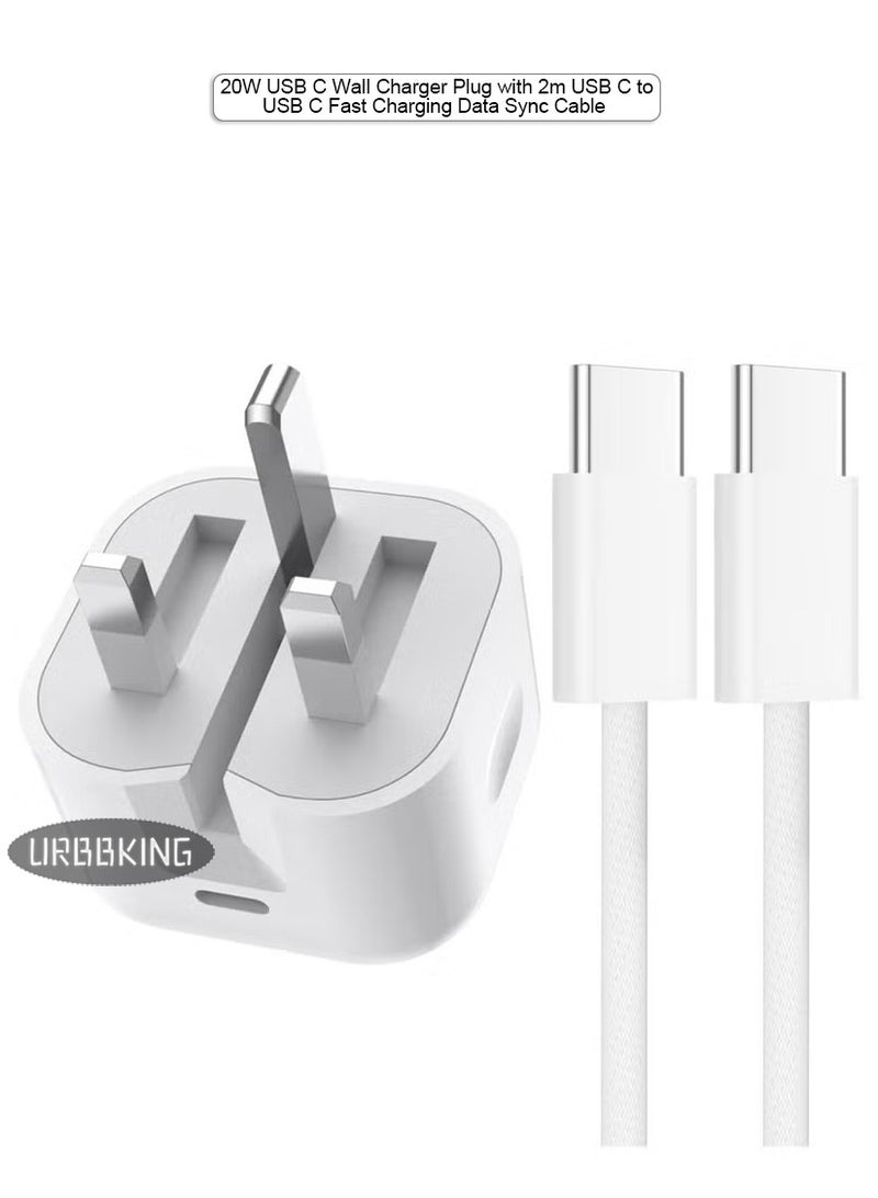 URBBKING 20W USB C Wall Charger Plug with 2m USB C to USB C Fast Charging Data Sync Cable for iPhone 16/16 Plus/16 Pro/16 Pro Max,iPhone 15/15 Plus/15 Pro/15 Pro Max, iPad Pro/Air/Mini/10th.  - Image 1