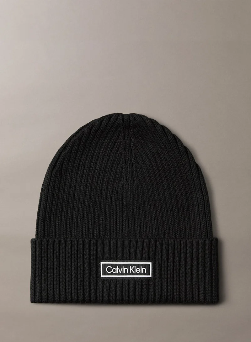 CALVIN KLEIN Logo Patch Chunky Rib Beanie