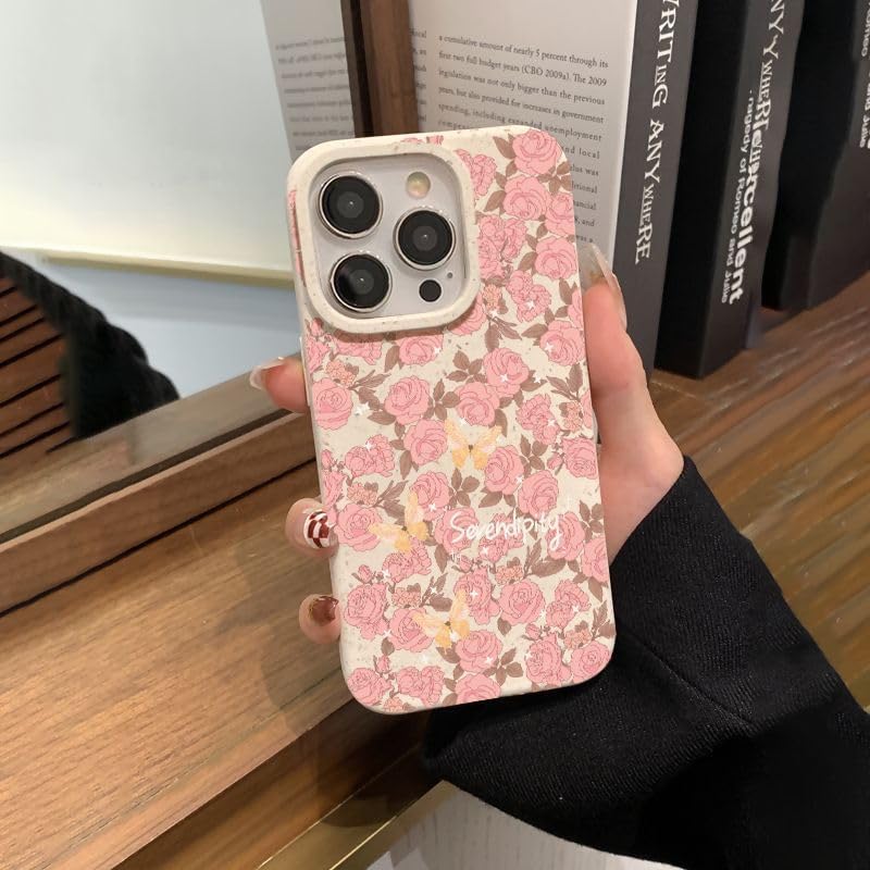 PANDACAMEL Pink Rose Butterfly Pattern Case for iPhone 13 Pro - Anti-Scratch TPU and Hard PC Cover - Image 4