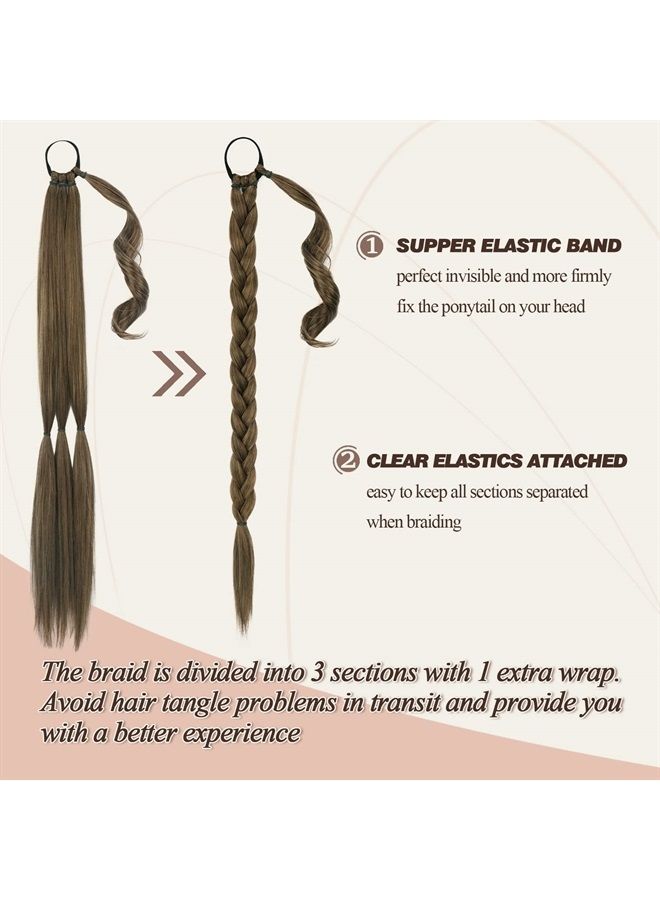 BARSDAR 26 Inch Long Braided Ponytail Extension with Hair Tie Straight Wrap Around Hair Extensions Pony Tail DIY Natural Soft Synthetic Hair Piece for Women Girls-Medium Brown mixed Dark Blonde - Image 2