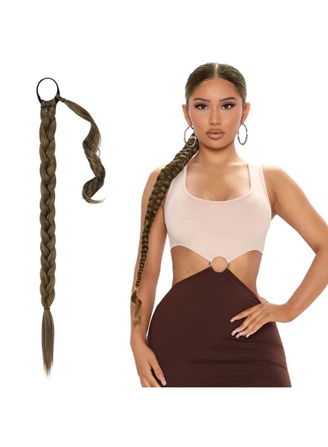 BARSDAR 26 Inch Long Braided Ponytail Extension with Hair Tie Straight Wrap Around Hair Extensions Pony Tail DIY Natural Soft Synthetic Hair Piece for Women Girls-Medium Brown mixed Dark Blonde - Image 1