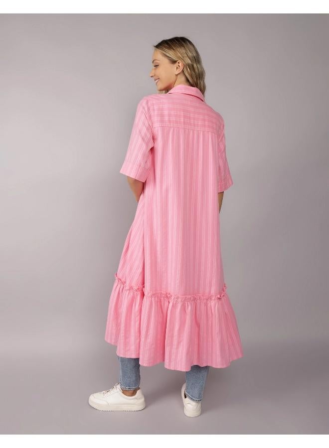 American Eagle Striped Pink Shirt Dress - Image 4