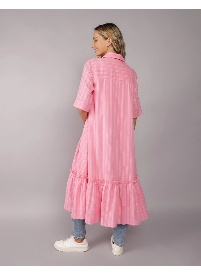 American Eagle - AE Ruffle Shirt Midi Dress - Image 1