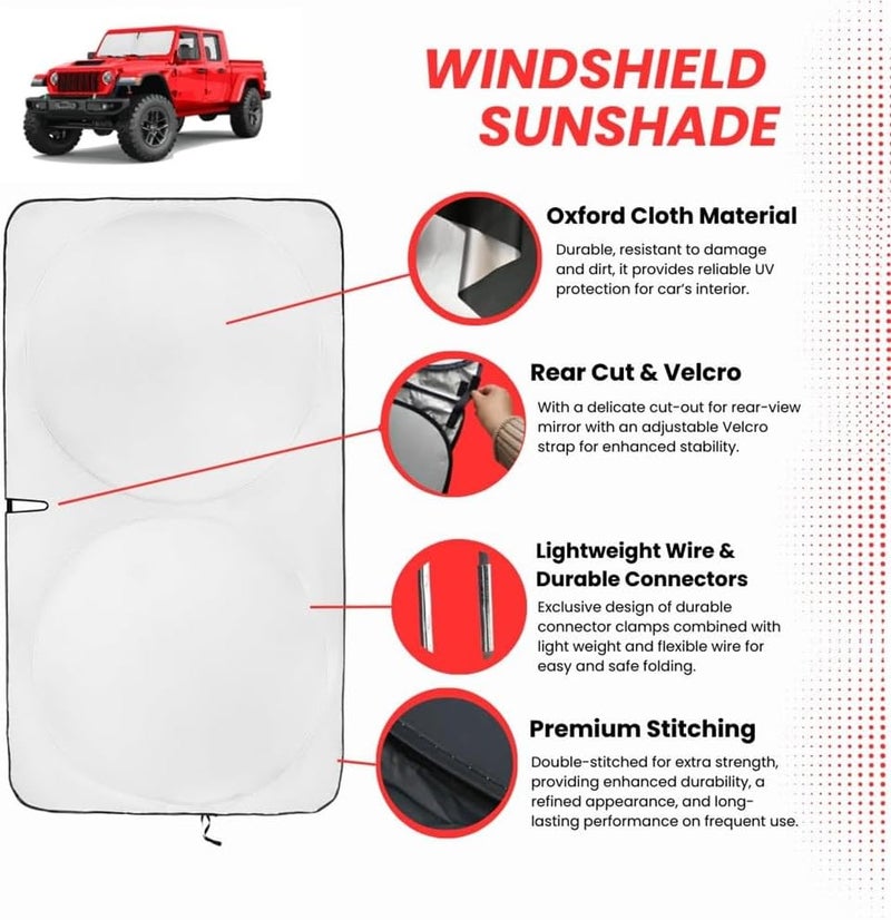 Windshield Sunshade for Jeep Wrangler, Rubicon, Sahara, Gladiator, Sport S, Willys 41, High Altitude, 4xe | Certified Car Window Shade Blocks 99.9% UVR | Automotive Accessories Summer - Image 3