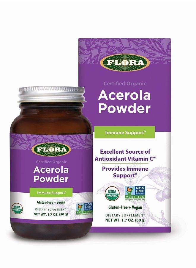 Flora Acerola Powder, Daily Immune Booster with Vitamin C, Gluten Free & Vegan Vitamin C Antioxidant Powder, 1.7-oz. Glass Bottle - Image 1