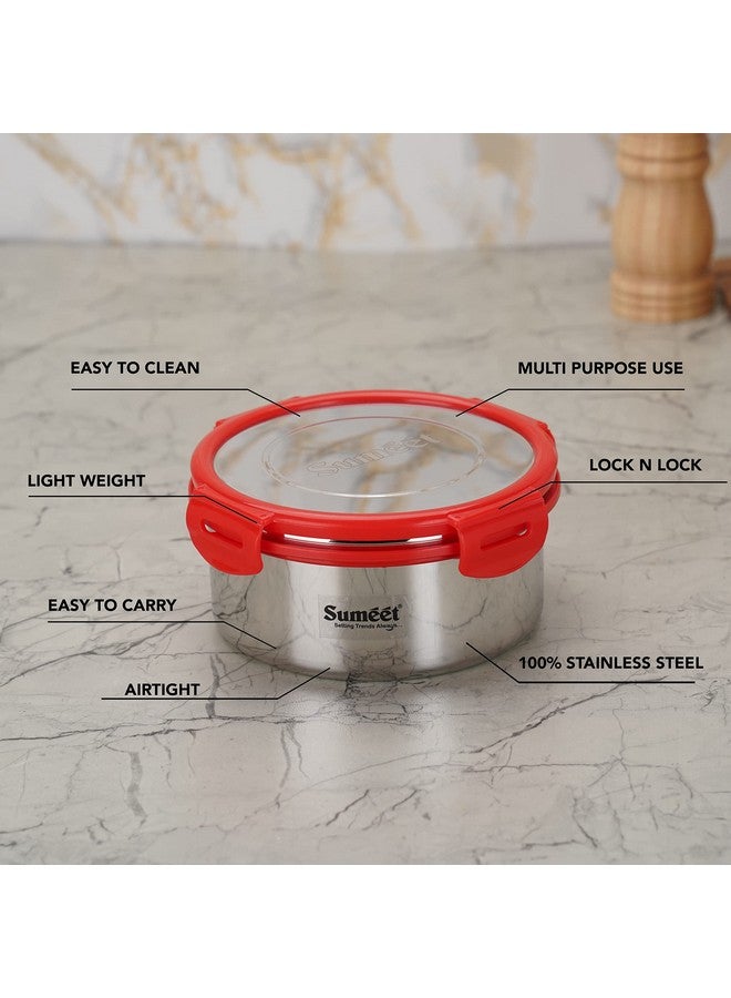 Sumeet Airtight & Leak Proof Steelexo S.S. Container/Lunch Box with Stainless Steel Lid Set Pack of 1Pc (900ML, 14.5CM) - Silver - Image 2