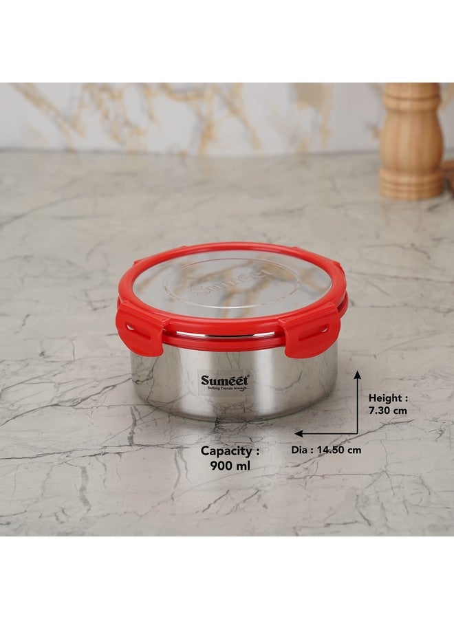 Sumeet Airtight & Leak Proof Steelexo S.S. Container/Lunch Box with Stainless Steel Lid Set Pack of 1Pc (900ML, 14.5CM) - Silver - Image 4