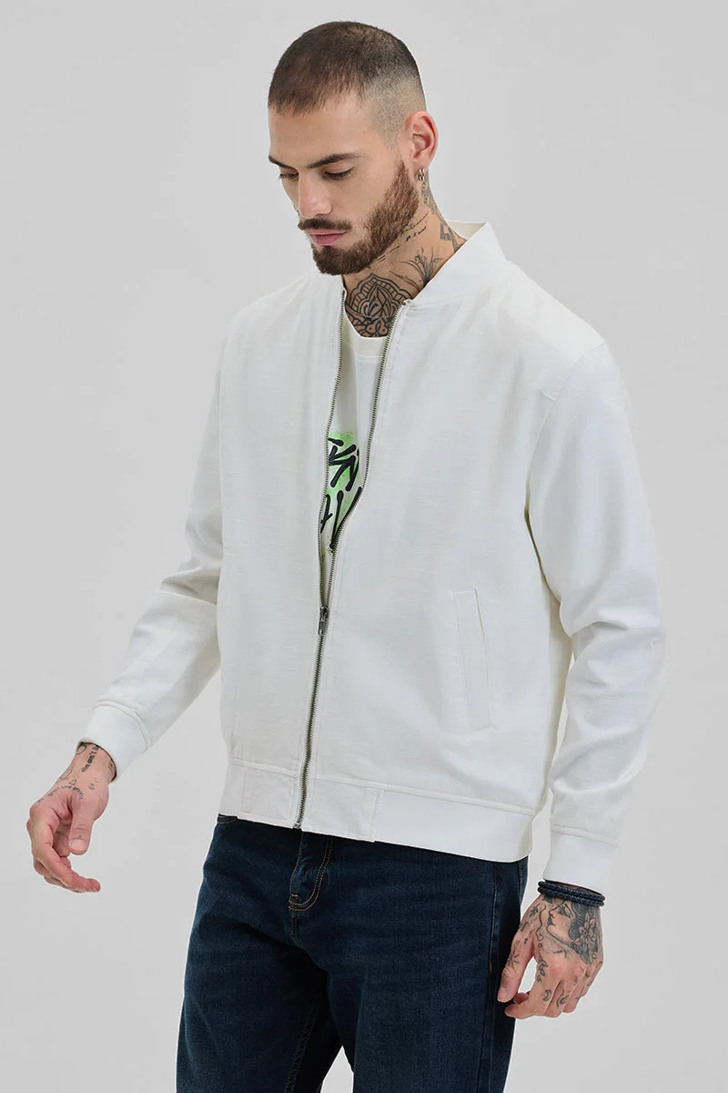 SNITCH White White Textured Relaxed Fit Jacket for Men | Best Price UAE