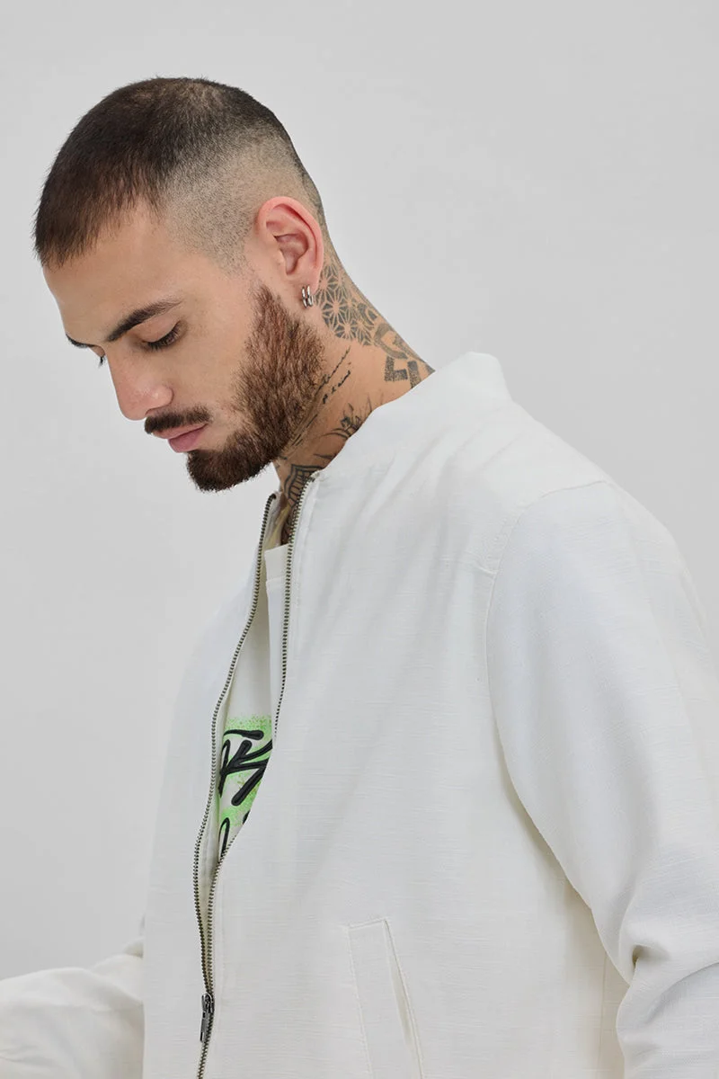 SNITCH White White Textured Relaxed Fit Jacket for Men | Best Price UAE