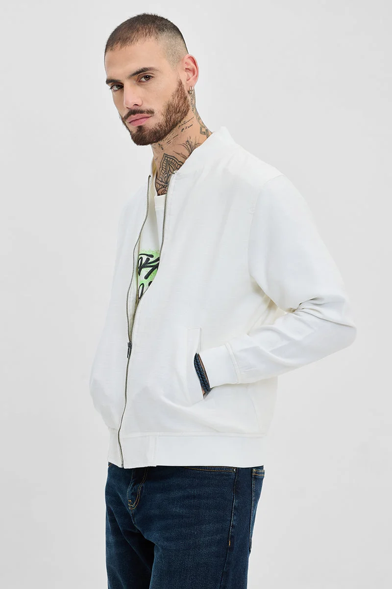 SNITCH White White Textured Relaxed Fit Jacket for Men | Best Price UAE