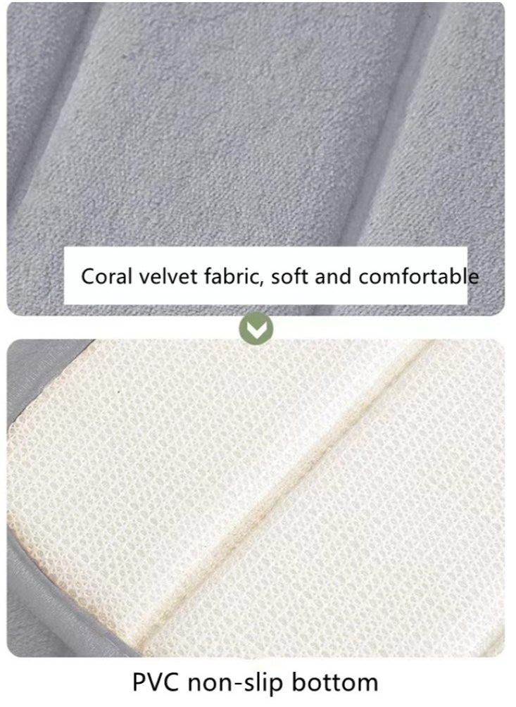 Kutis 3-Pieces Coral Velvet Bathroom Floor Mat Suit Solid Color Toilet Carpet Set Grey  - Image 5