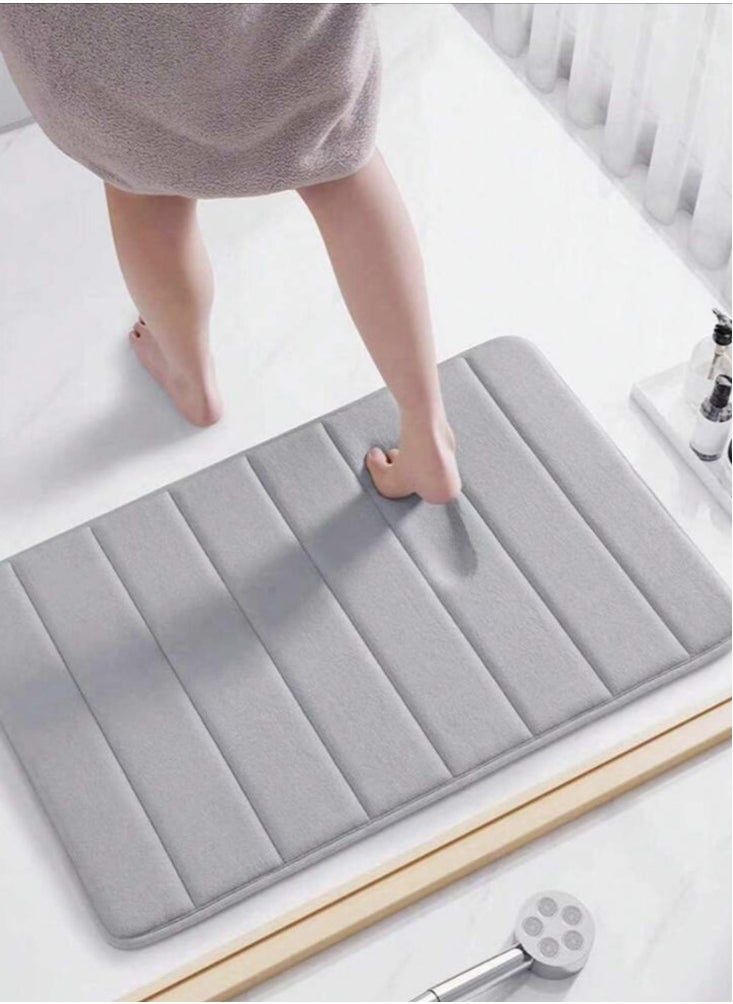 Kutis 3-Pieces Coral Velvet Bathroom Floor Mat Suit Solid Color Toilet Carpet Set Grey  - Image 2