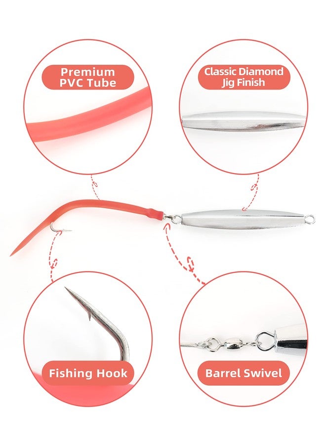 BLUEWING Diamond Jig 1pc Saltwater Fishing Jigs with Split Tube Tail and Stainless Steel Hook, 1oz, Red - Image 3