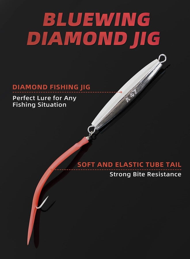 BLUEWING Diamond Jig 1pc Saltwater Fishing Jigs with Split Tube Tail and Stainless Steel Hook, 1oz, Red - Image 2