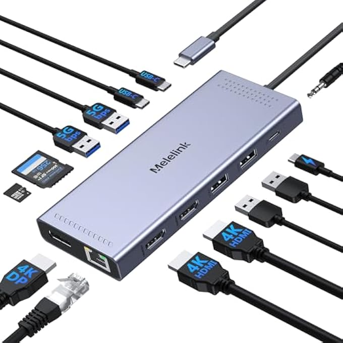 Melelink USB C DOCKING STATION DUAL MONITOR, 14 IN 1 USB C HUB MULTIPORT ADAPTER 3 MONITOR WITH 2 HDMI, 4K DISPLAYPORT, 100W PD, ETHERNET, 6 USB C/A PORTS, SD/TF, LAPTOP USB C DOCK FOR MACBOOK,DELL,HP,LENOVO - Image 1