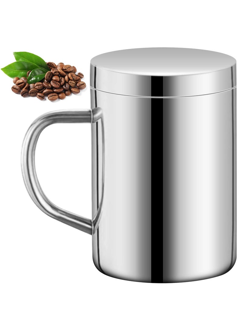 SOLARAE Stainless Steel Double Wall Mug, Double Wall Insulated Mug with Lid and Handle Coffee Mug Tea Cup Travel Mug Double Wall Vacuum Insulated 400ml Mug for Coffee Milk Juice Tea - Image 1