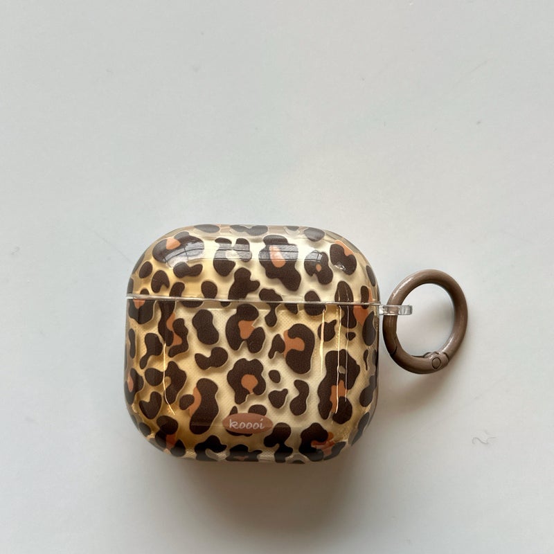 Leopard Print TPU Protective Earbud Case with Ring Holder, Wireless Charging Case Cover - Image 5