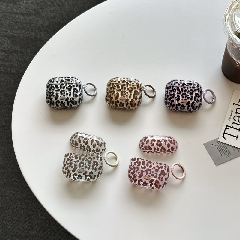 Leopard Print TPU Protective Earbud Case with Ring Holder, Wireless Charging Case Cover - Image 2
