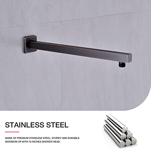TRUSTMI Square Shower Arm with Flange 16 Inch Wall Mounted Rainfall Shower Head Extension Arm for Low Profile Bathroom, Stainless Steel, Oil Rubbed Bronze - Image 2