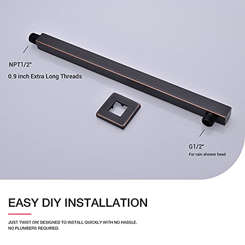 TRUSTMI Square Shower Arm with Flange 16 Inch Wall Mounted Rainfall Shower Head Extension Arm for Low Profile Bathroom, Stainless Steel, Oil Rubbed Bronze - Image 4